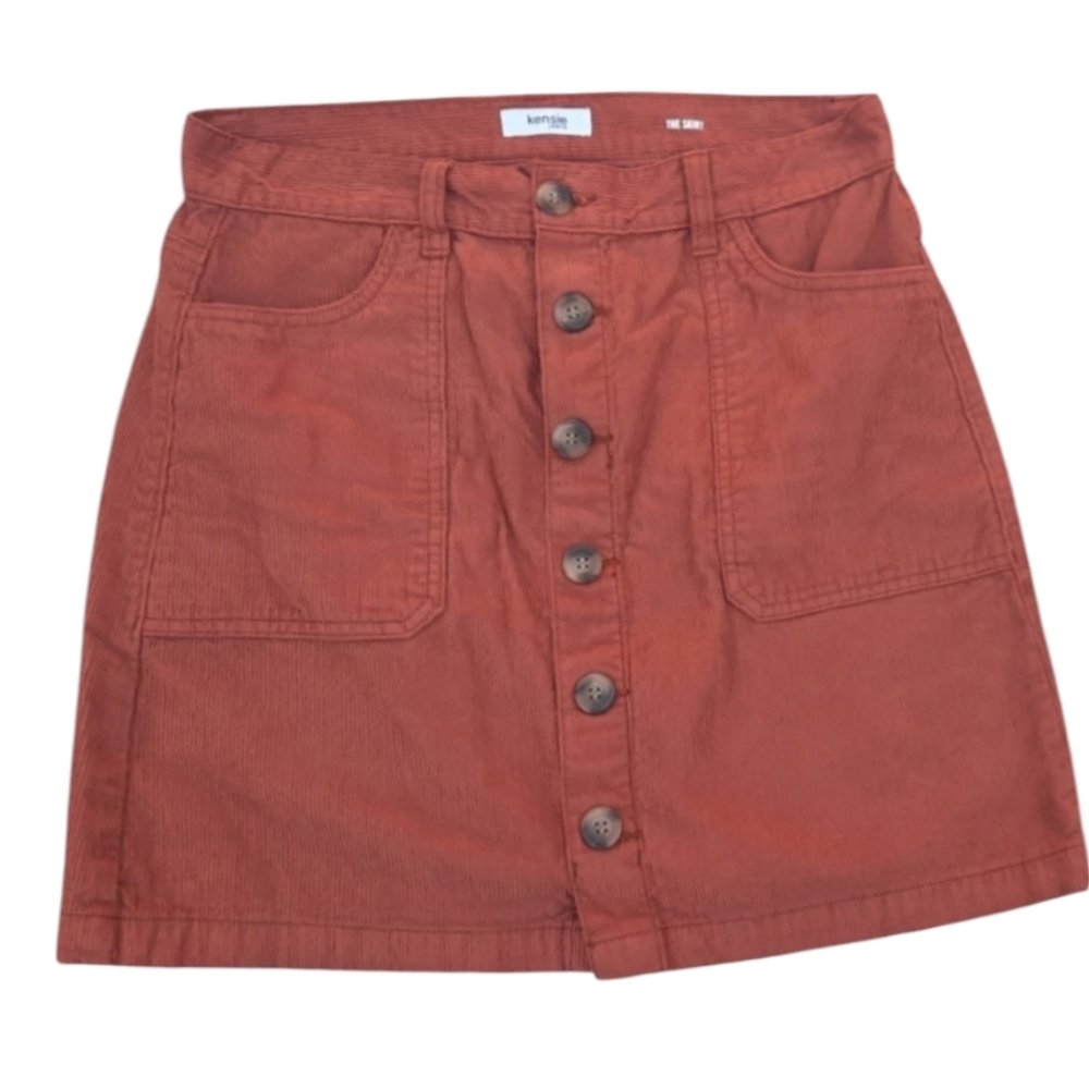 Kensie Rust Orange Button Down Corduroy Mini Skirt